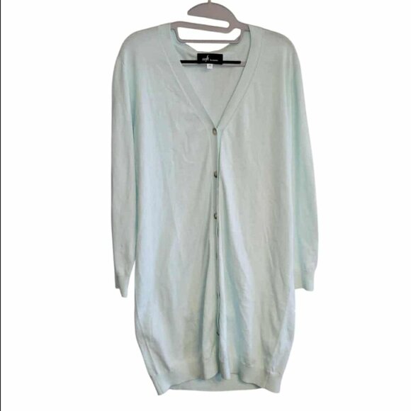 Soft by NAADAM Sweater Mint Light Blue Cotton Cashmere Button Duster Cardigan - Picture 1 of 5